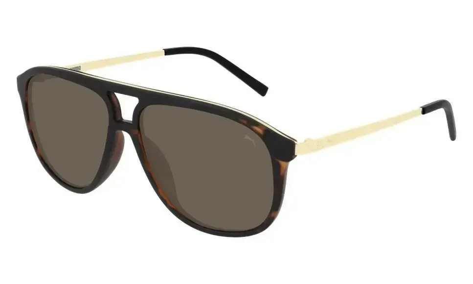 Puma PE0042S 009 Sunglasses Havana Gold 57mm Men | Lens & Luxe display picture 1